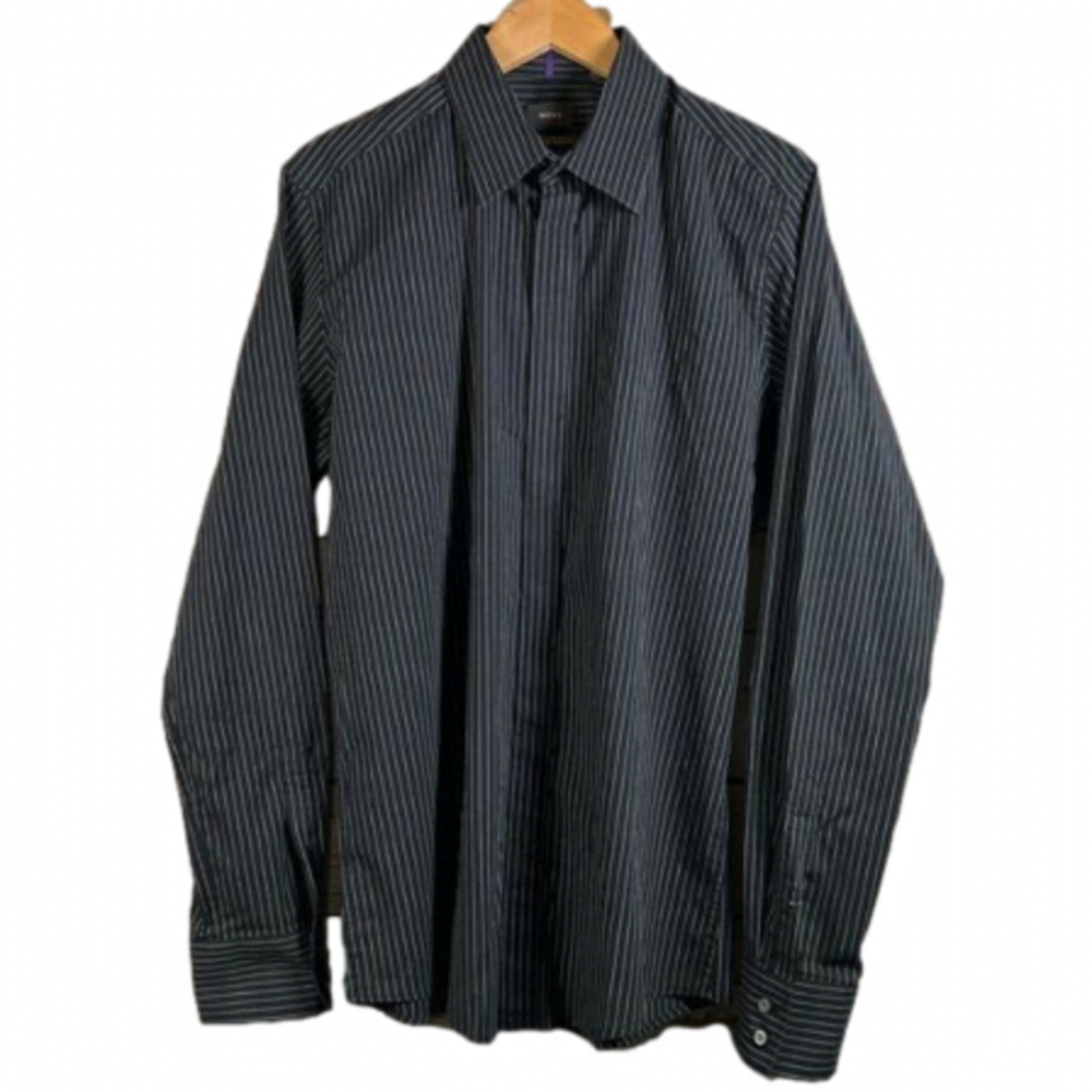 🎇MEXX BlackSemi Slim Fit Pin Strip Dress Shirt Size Large